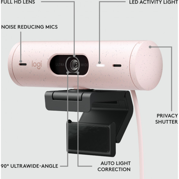 Веб-камера Logitech Brio 500, розовый в Мурманске