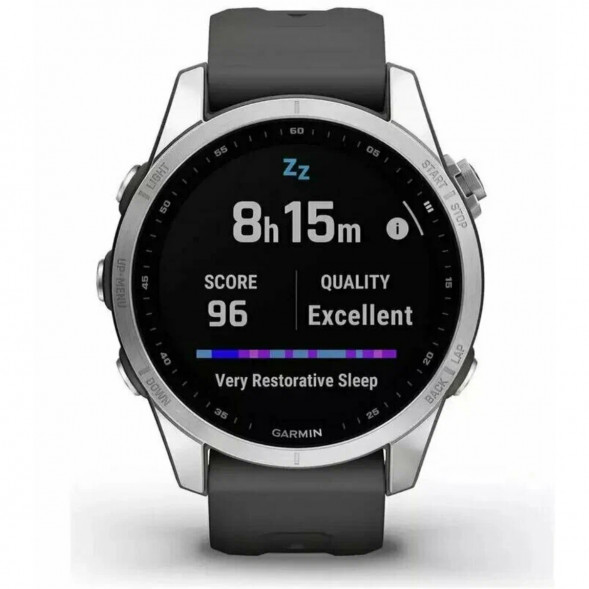 Умные часы Garmin Fenix 7s серебристый с графитовым силиконовым ремешком 010-02539-01 в Мурманске
